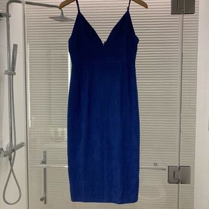Suede-like Blue Bodycon Midi Dress